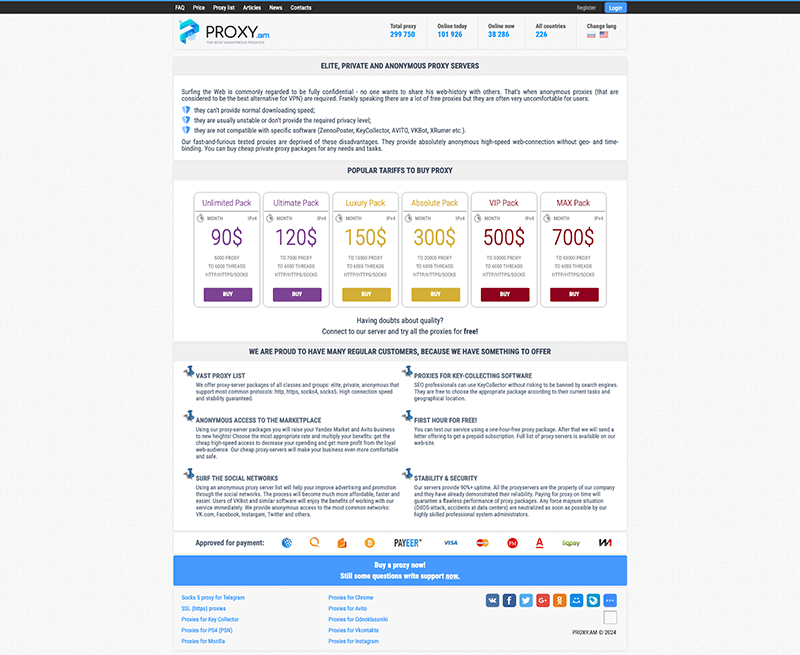 Figure 11: Screenshot of Proxy.AM homepage in November 2023