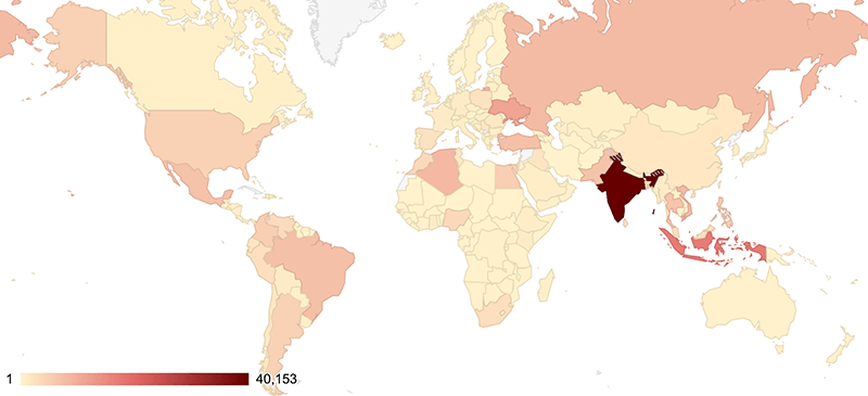 Image 7: Socks5Systemz V1 botnet geographic dispersion.