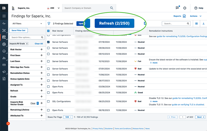 After remediation, request a rescan of findings and see immediate results